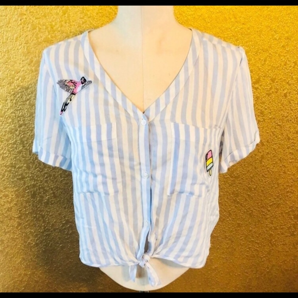 H&M striped button down crop top